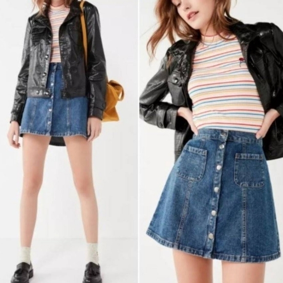 BDG Button A-Line Mini Skirt Denim Cotton Womens Small S Blue - Picture 6 of 6